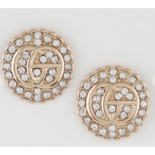 Jeweled Stud Earrings - Gold