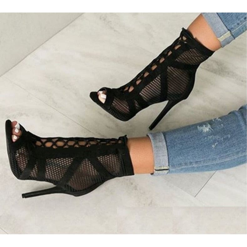 Lace Up Booties - Black / 4
