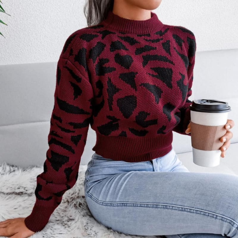 Leopard Ribbed Cuff Sweater - S