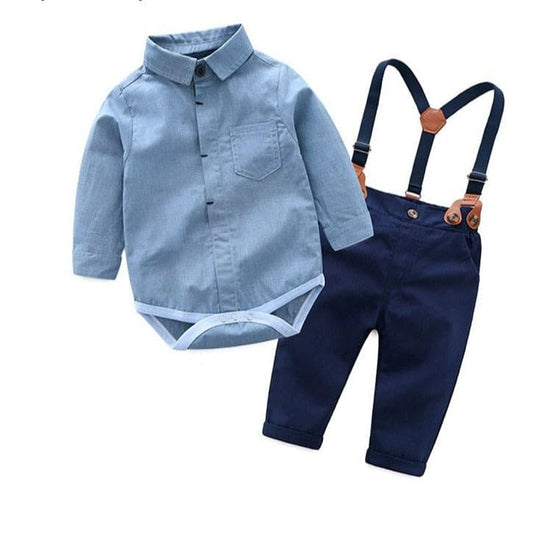 Long Sleeve 2-Piece Baby Boy Outfits - Blue / 3M