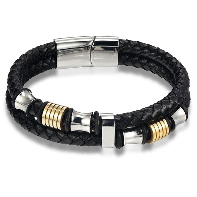 Men’s Genuine Leather Bracelet - BXXG221Silver-gold / 19cm