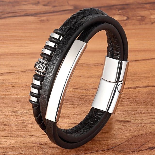 Men’s Genuine Leather Bracelet - BXXG901Black / 21cm