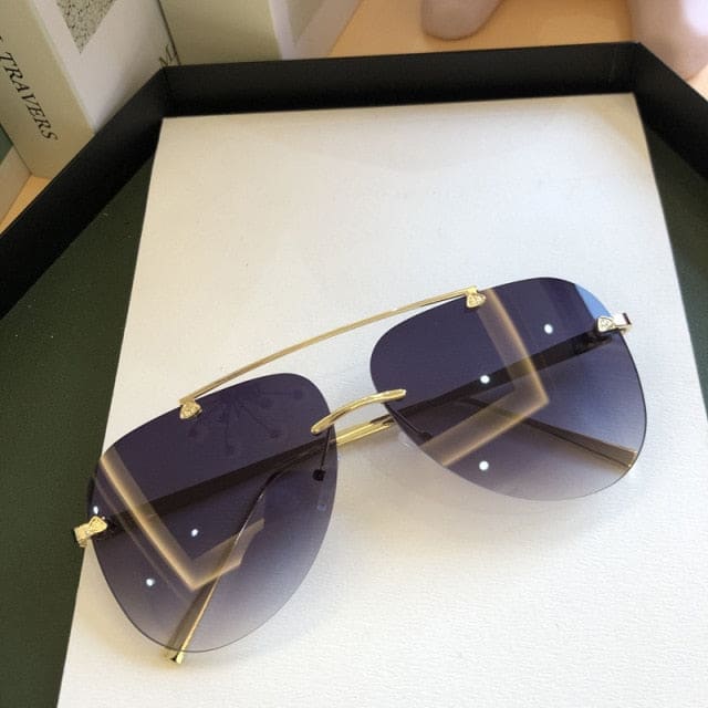 Men’s Rimless Oval Sunglasses - 1.2grey / Gold