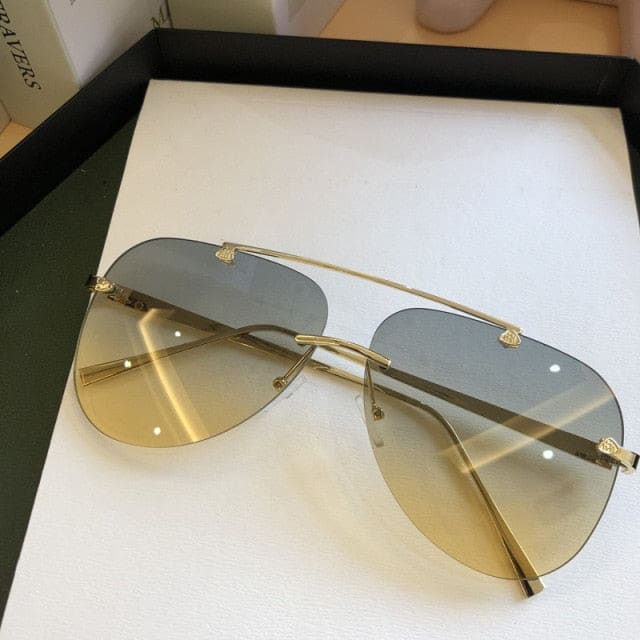 Men’s Rimless Oval Sunglasses - 1.3 green yellow / Gold