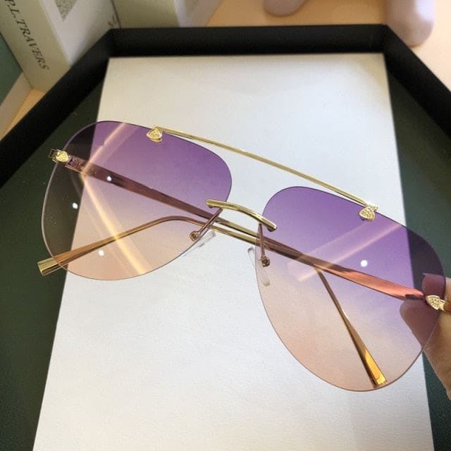 Men’s Rimless Oval Sunglasses - 1.5 puple orange / Gold