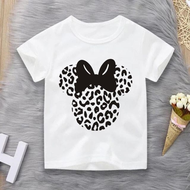 Minne Mouse Toddler/Big Girls Tee Shirts - Black Leopard 