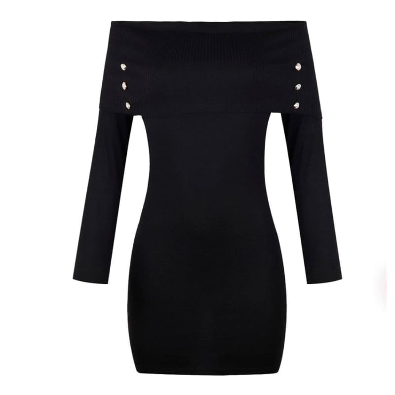 Off Shoulder Button Bodycon Mini Dress