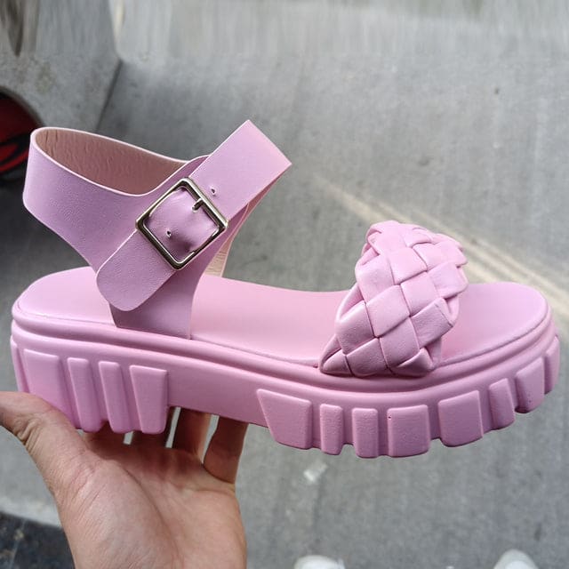 Platform Chunky Heel Sandals - Pink / 6