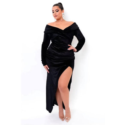 Plus Size Velvet High Slit Dress - 1X