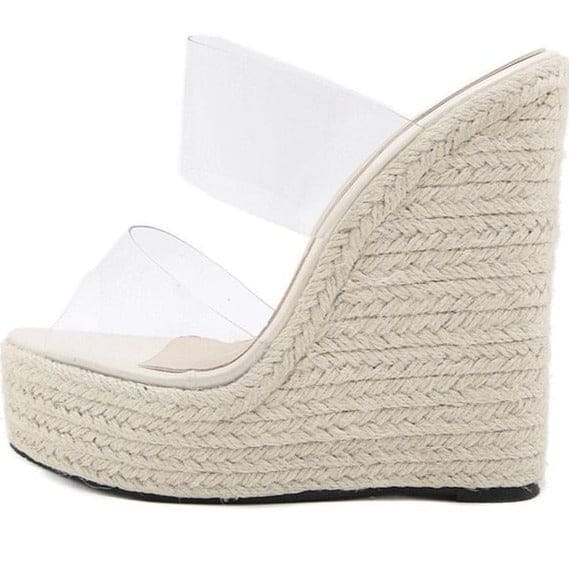 PVC Straw Weave Wedges - Apricot / 10