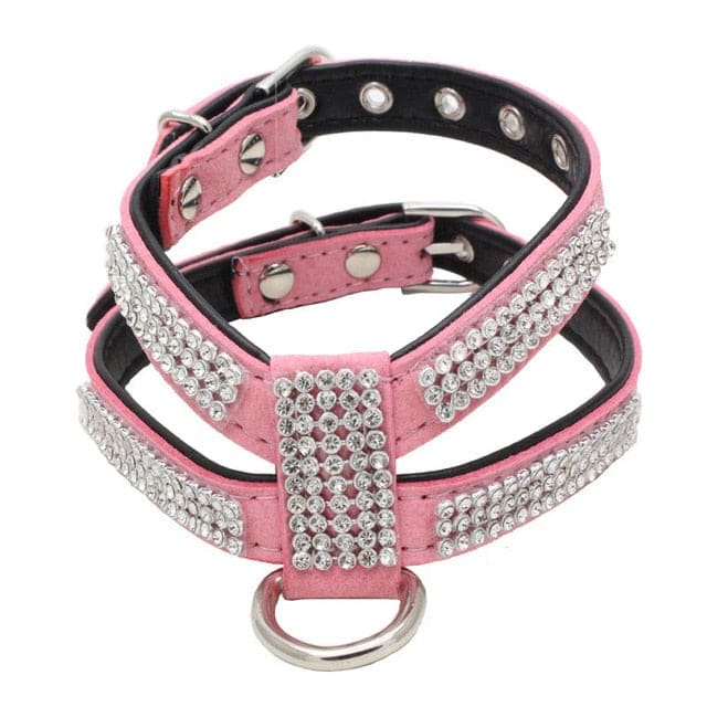 Rhinestone Faux Leather Harness - Pink / S