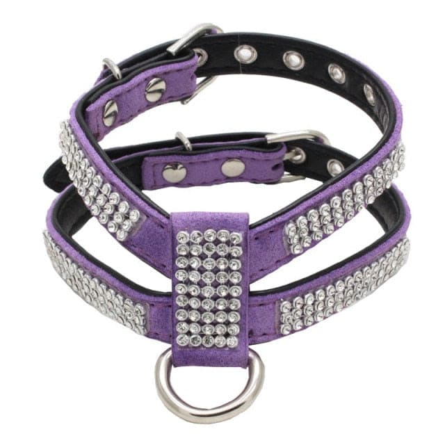 Rhinestone Faux Leather Harness - Purple / S
