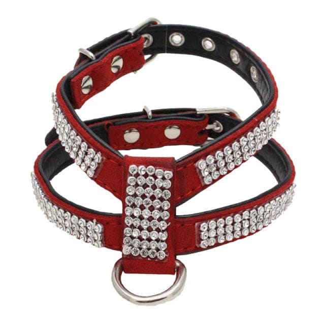 Rhinestone Faux Leather Harness - Red / S