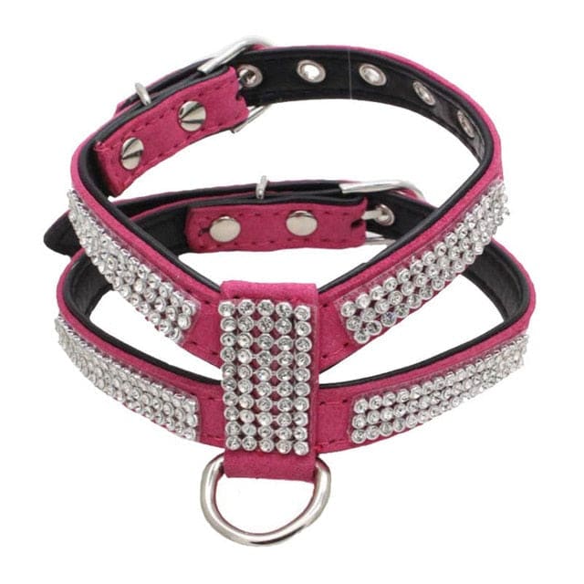 Rhinestone Faux Leather Harness - Rose Red / S