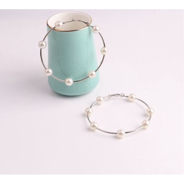 Trendy Earrings - Small Silver Pearl Hoops