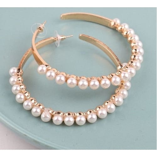 Trendy Earrings - White Pearl/Gold Hoop