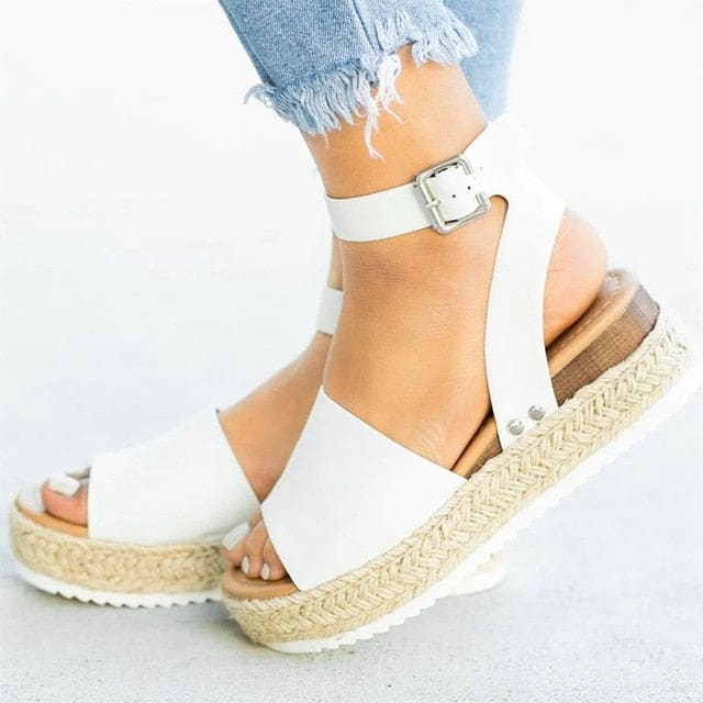 Women’s Faux Leather Platform Sandals - white / 4