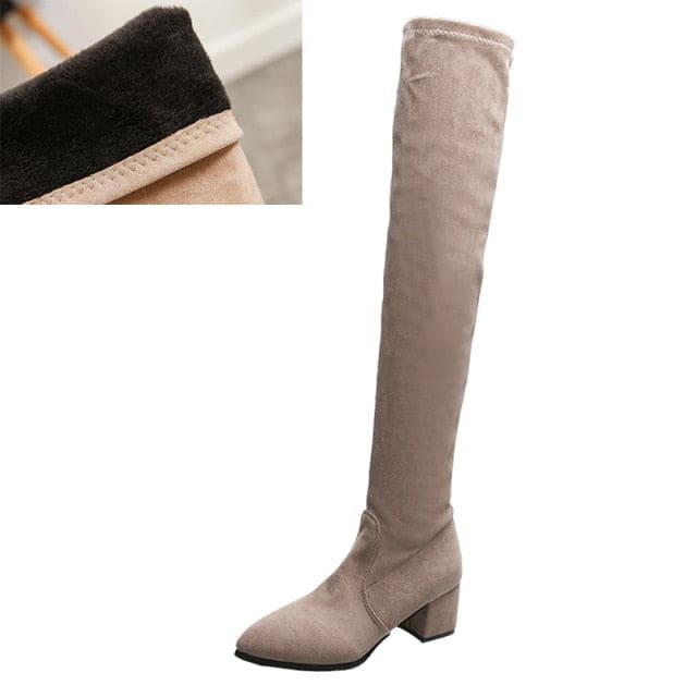 Women’s Faux Suede Over the Knee Boots - Plush Gray / 5