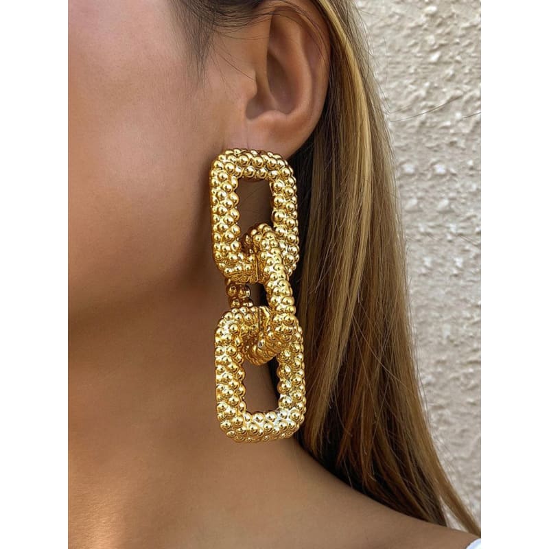 Women’s Gold Three Square Earrings